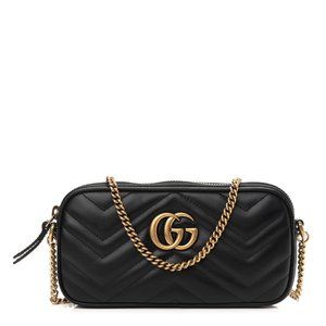 Gucci Calfskin Matelasse Mini GG Marmont Chain Crossbody - Black